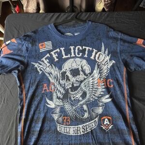 Affliction American Customs Built For Speed Blue Graphic Men's Shirt